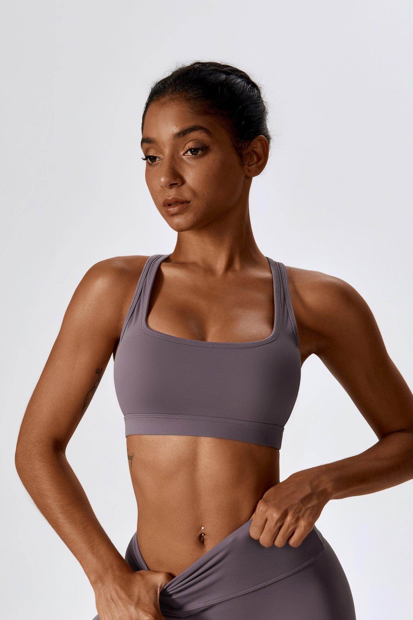 Athena Square Neck Sports Bra - Taupe