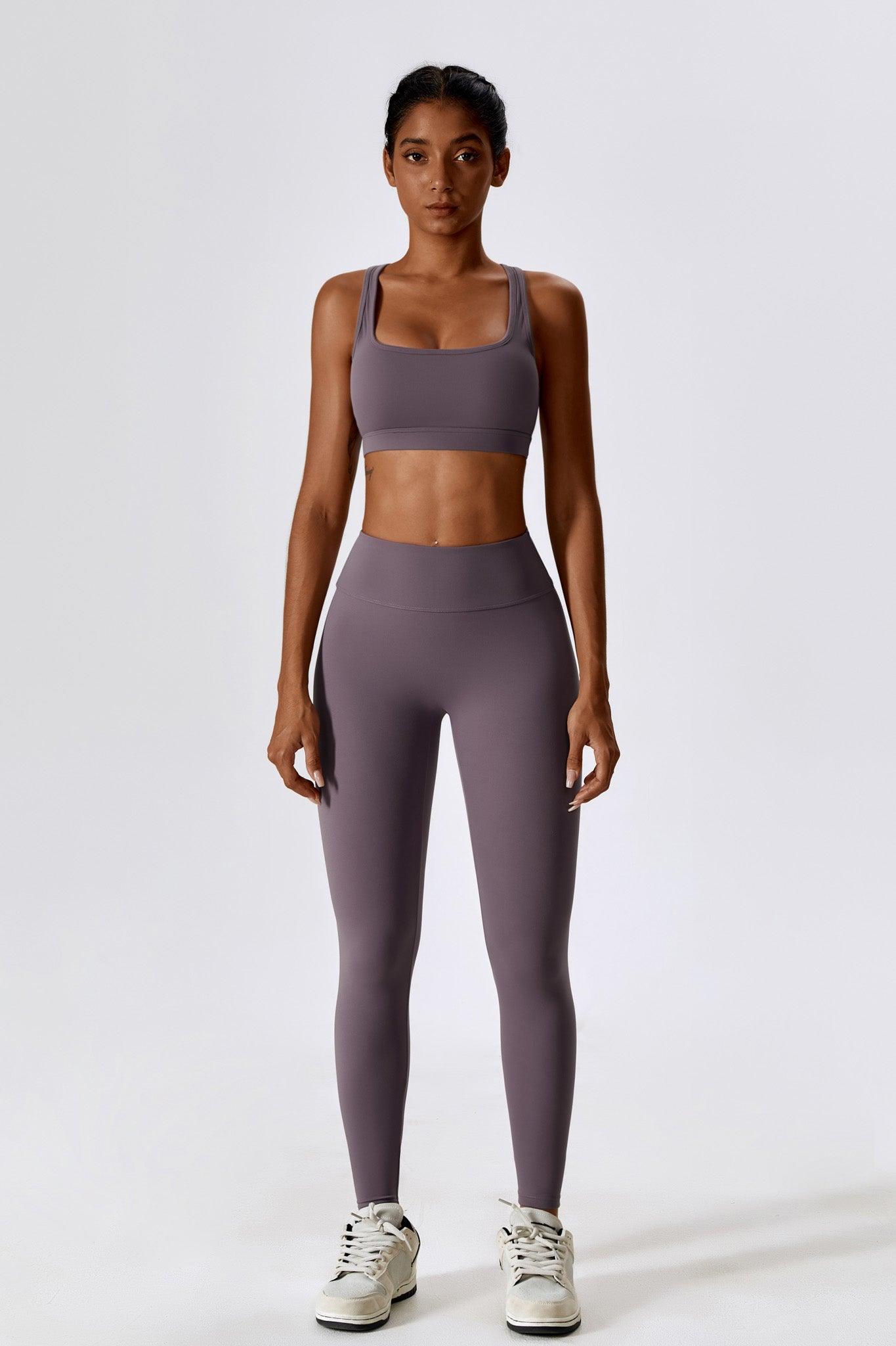 Athena Square Neck Sports Bra - Taupe