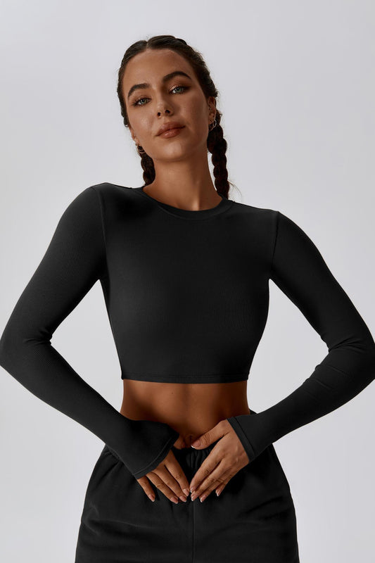 Madison Long Sleeve Crop Top - Black