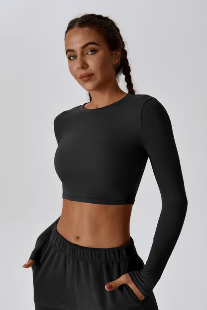 Madison Long Sleeve Crop Top - Black