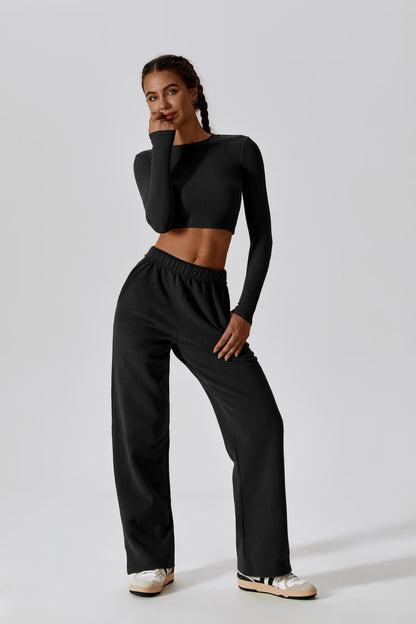 Madison Long Sleeve Crop Top - Black