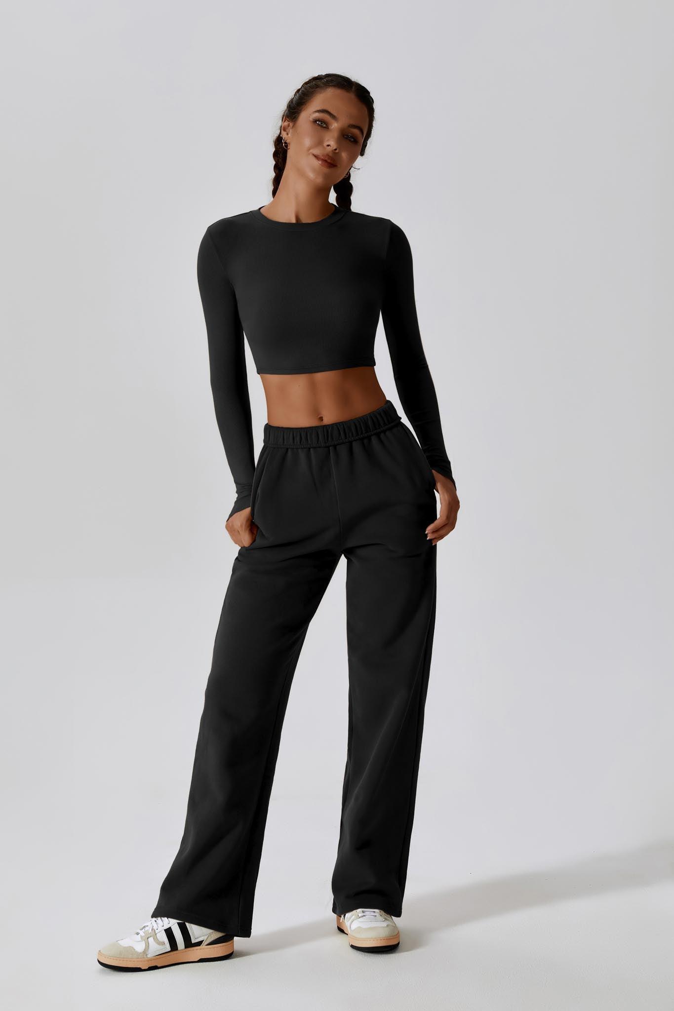 Madison Long Sleeve Crop Top - Black