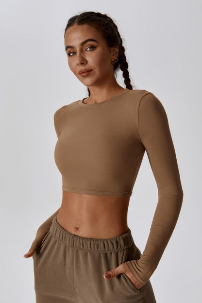 Madison Long Sleeve Crop Top - Mocha