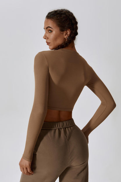 Madison Long Sleeve Crop Top - Mocha