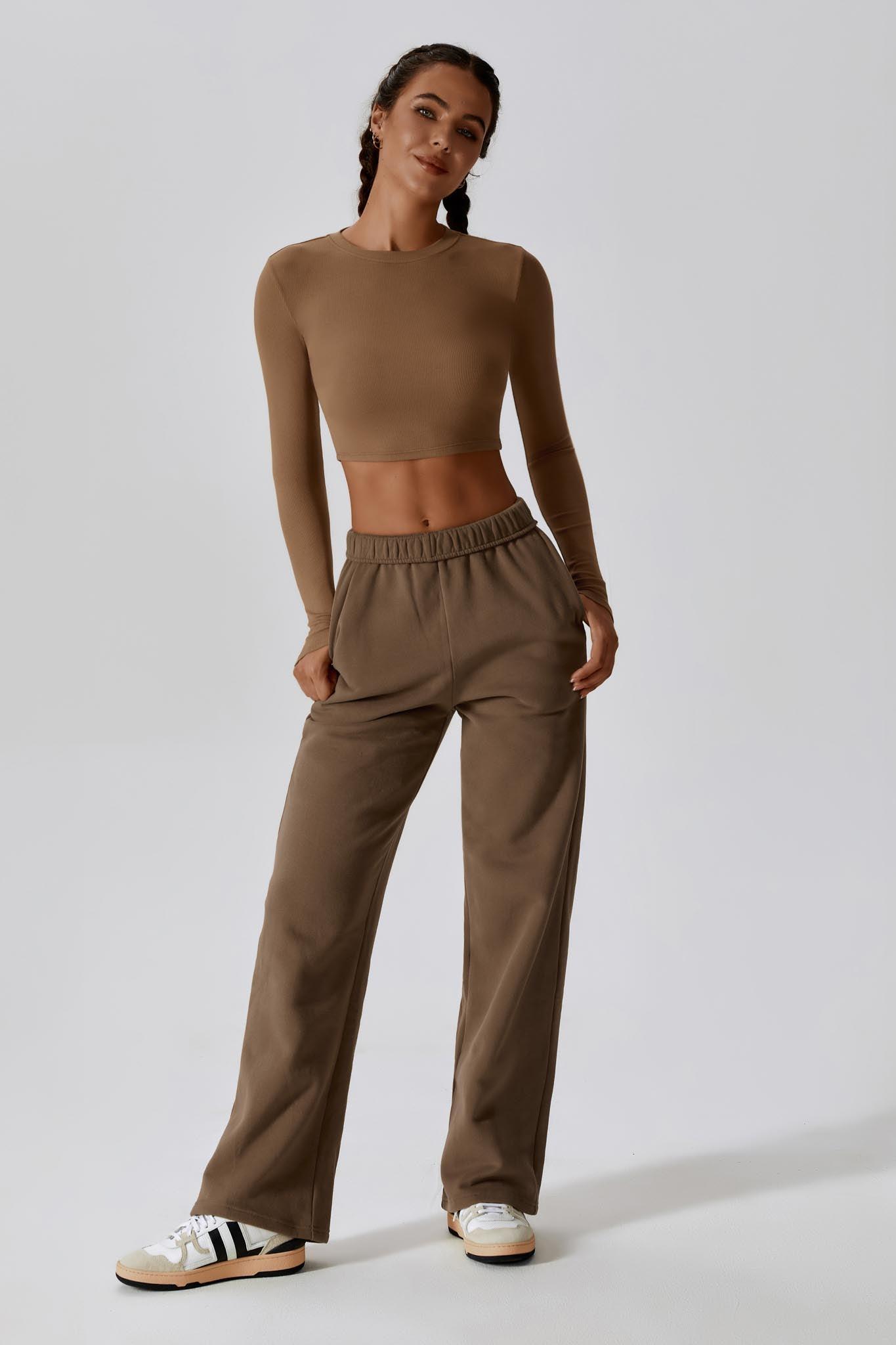 Madison Long Sleeve Crop Top - Mocha