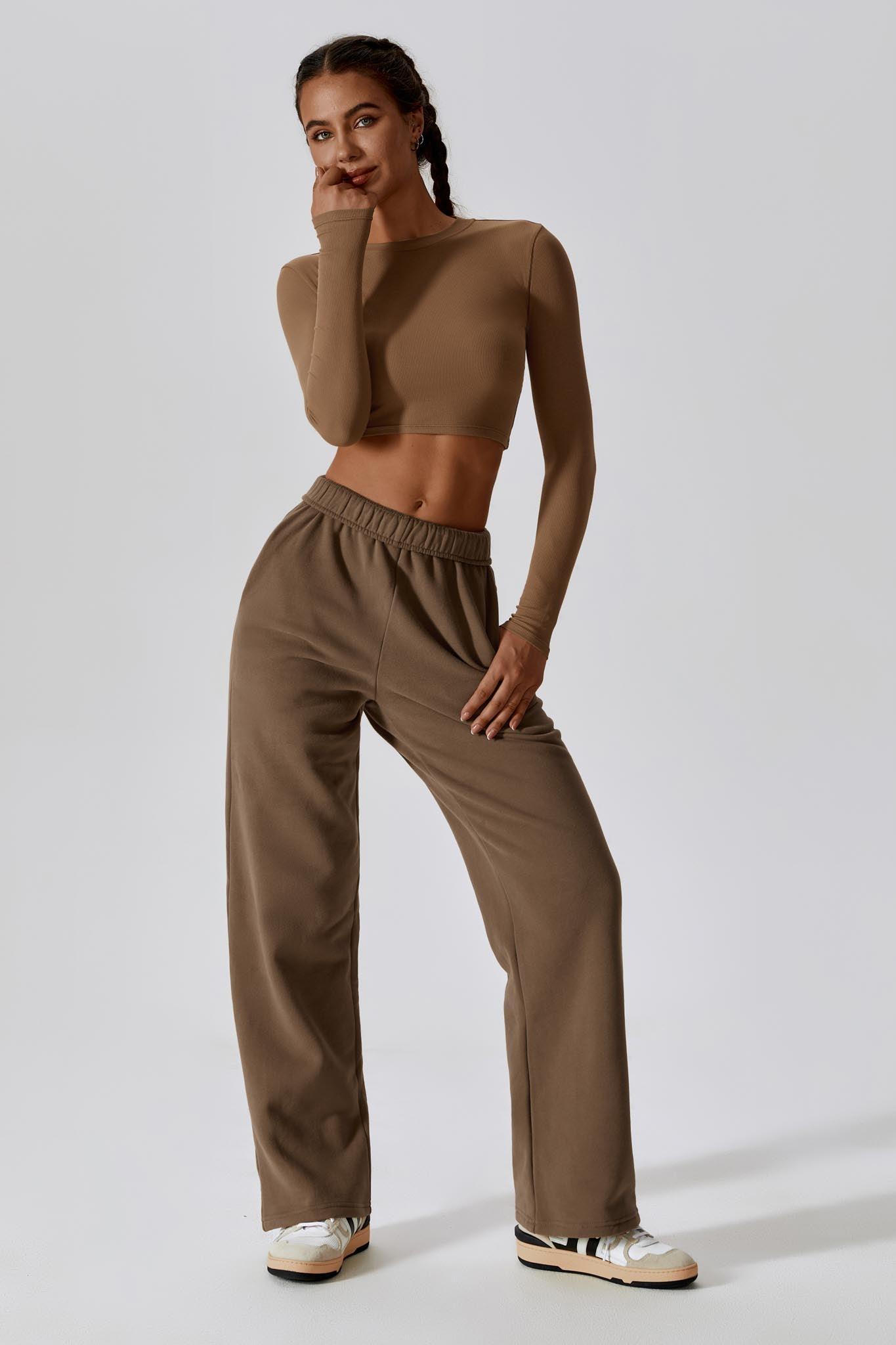 Madison Long Sleeve Crop Top - Mocha