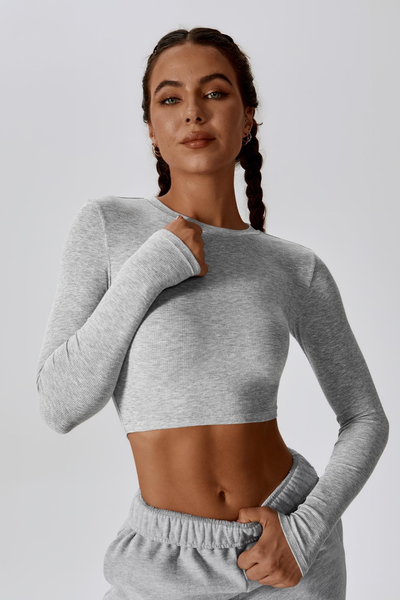 Madison Long Sleeve Crop Top - Rhino Grey