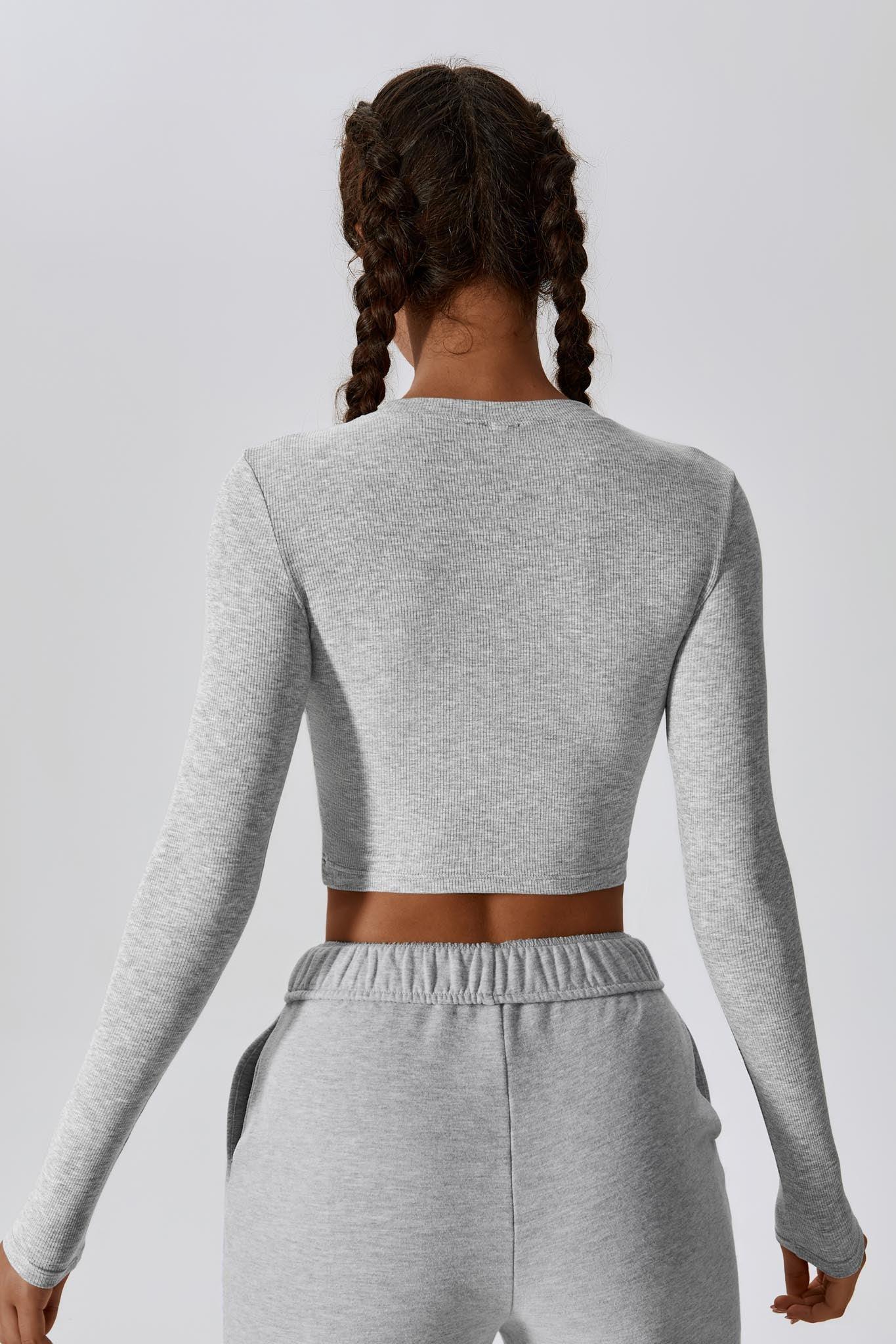 Madison Long Sleeve Crop Top - Rhino Grey