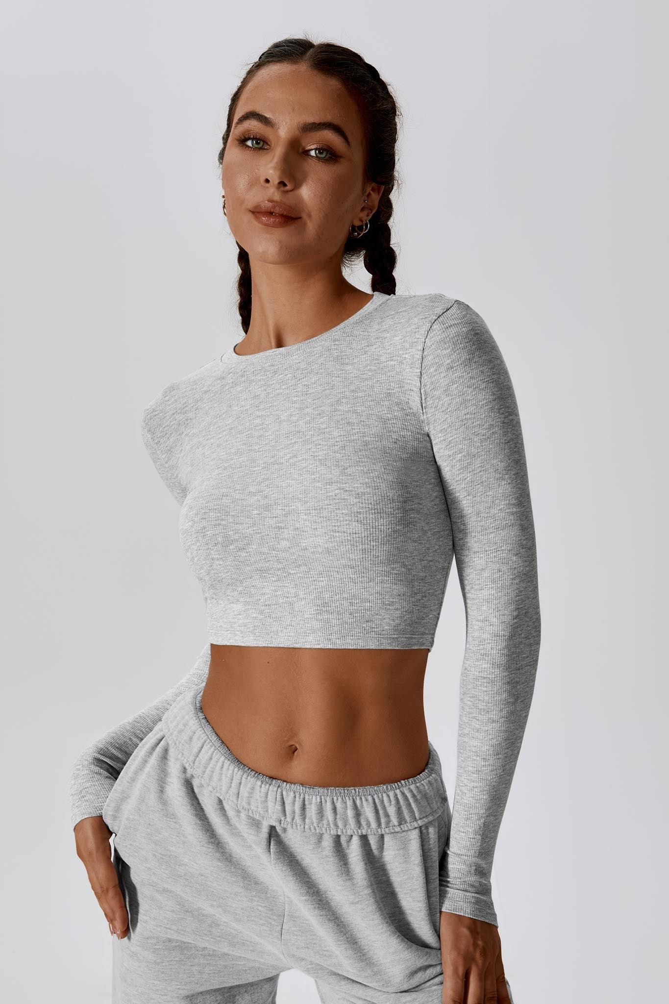 Madison Long Sleeve Crop Top - Rhino Grey