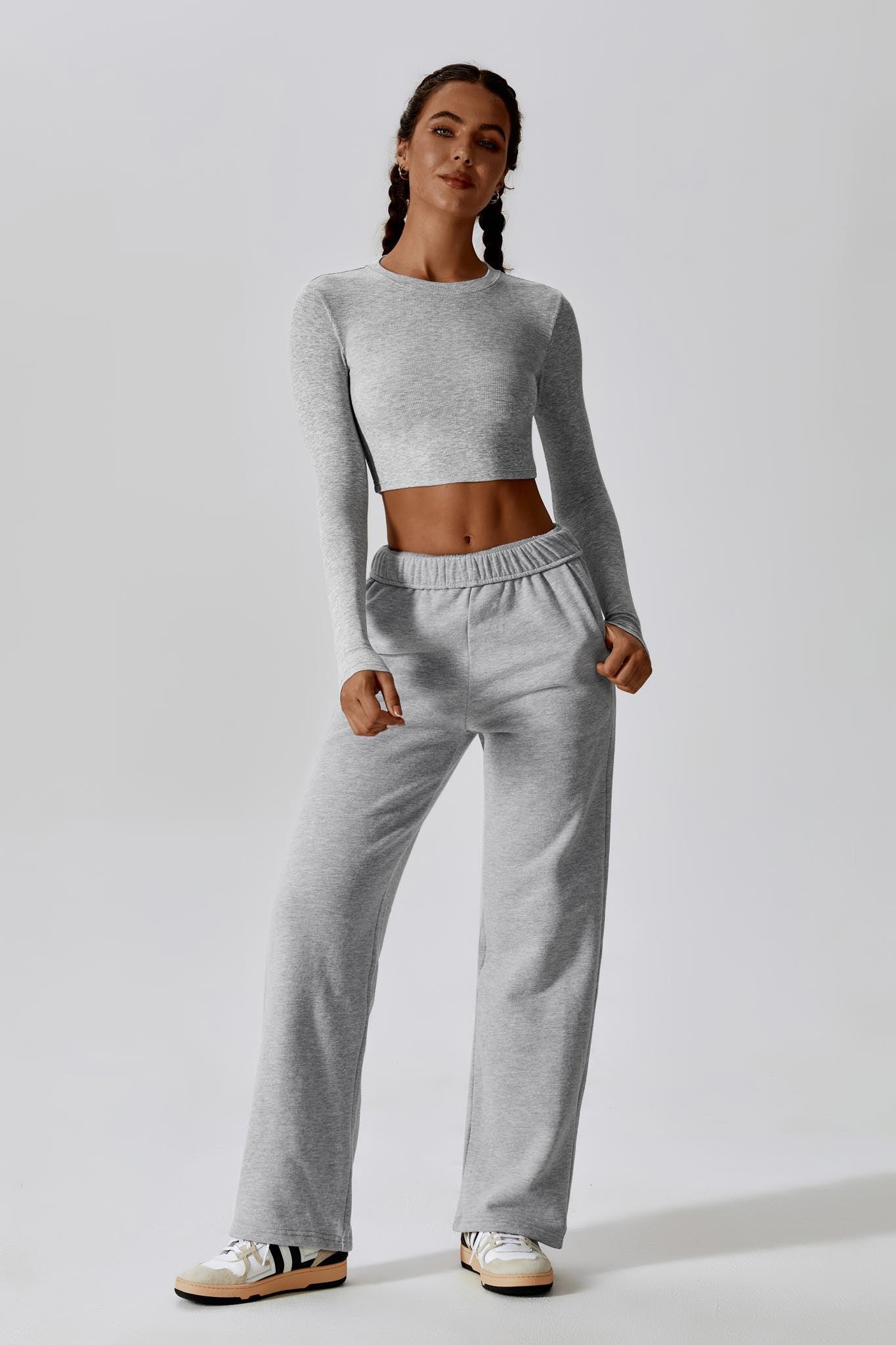 Madison Long Sleeve Crop Top - Rhino Grey