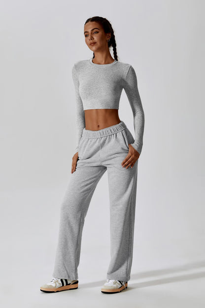 Madison Long Sleeve Crop Top - Rhino Grey