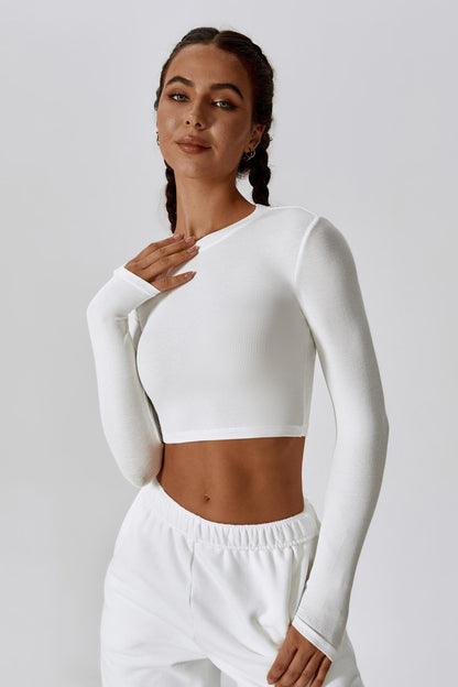 Madison Long Sleeve Crop Top - White