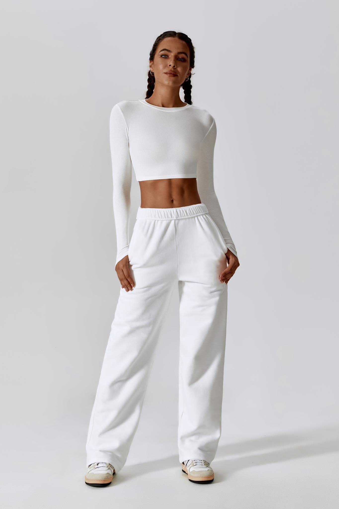 Madison Long Sleeve Crop Top - White