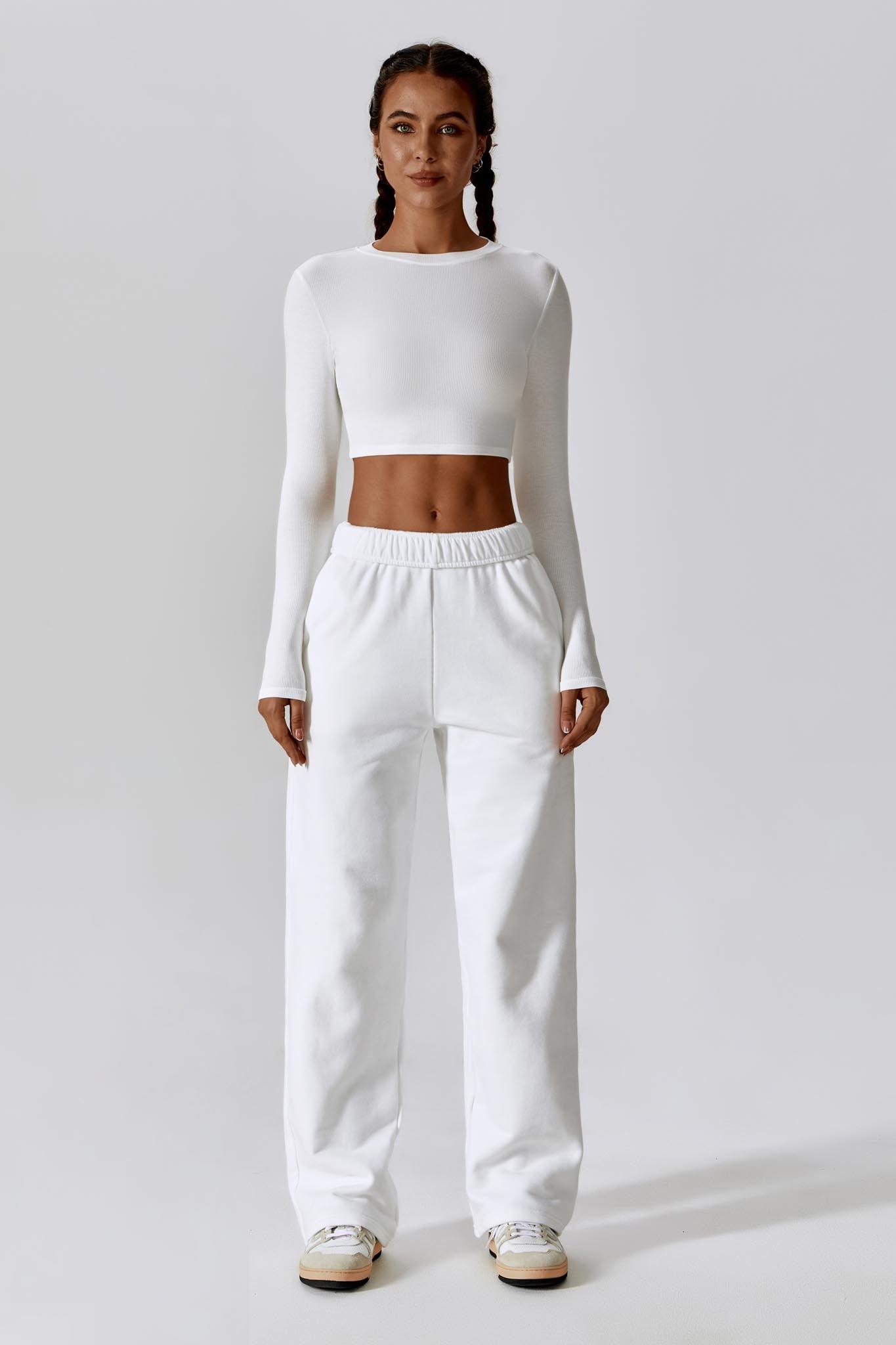 Madison Long Sleeve Crop Top - White